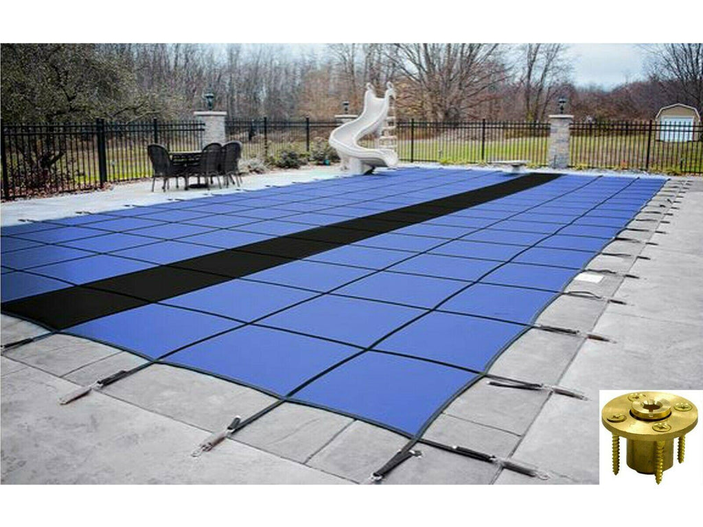 gli hyperlite rectangle solid pool safety cover w/ sure-flo drain &amp; wood anchors