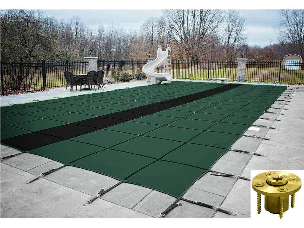 gli hyperlite rectangle solid pool safety cover w/ sure-flo drain &amp; wood anchors