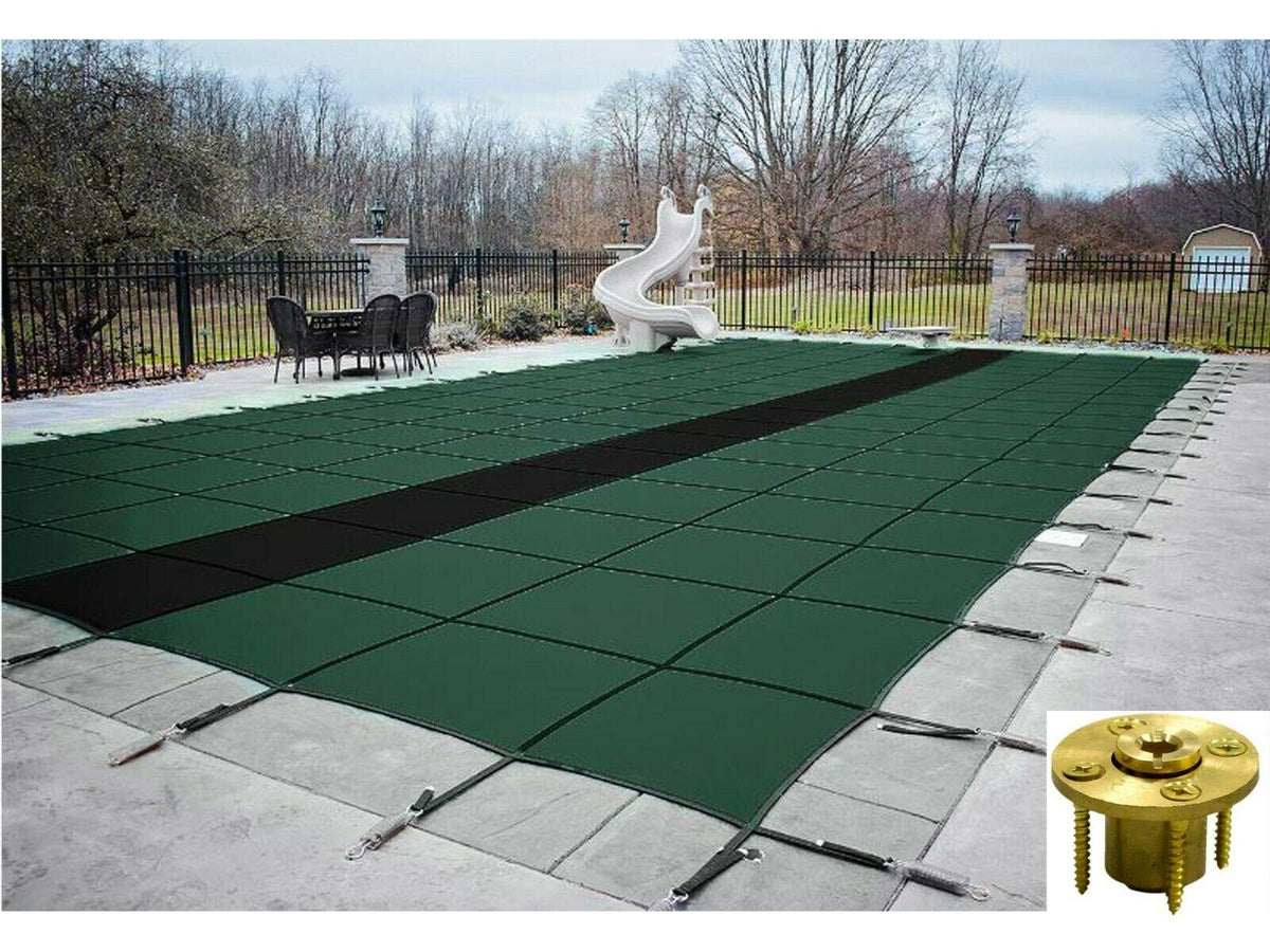 gli hyperlite rectangle solid pool safety cover w/ sure-flo drain &amp; wood anchors