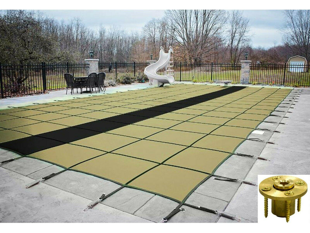 gli hyperlite rectangle solid pool safety cover w/ sure-flo drain &amp; wood anchors