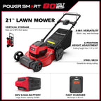 80V 21-Inch Brushless Cordless Push Lawn Mower Steel Deck with 6.0Ah Battery and Charger