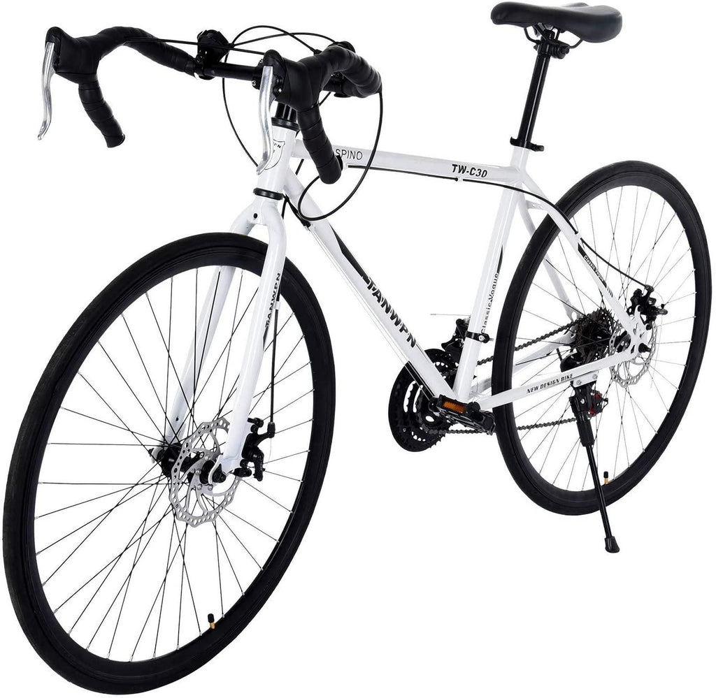 Belone 21 Speed Road Bike, 700C Wheels Road Bicycle Dual Disc Brake, Aluminum Full Suspension Bicycles, Perfect for Road Or Dirt Trail Touring, Small