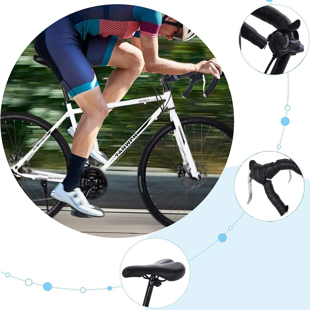 Belone 21 Speed Road Bike, 700C Wheels Road Bicycle Dual Disc Brake, Aluminum Full Suspension Bicycles, Perfect for Road Or Dirt Trail Touring, Small