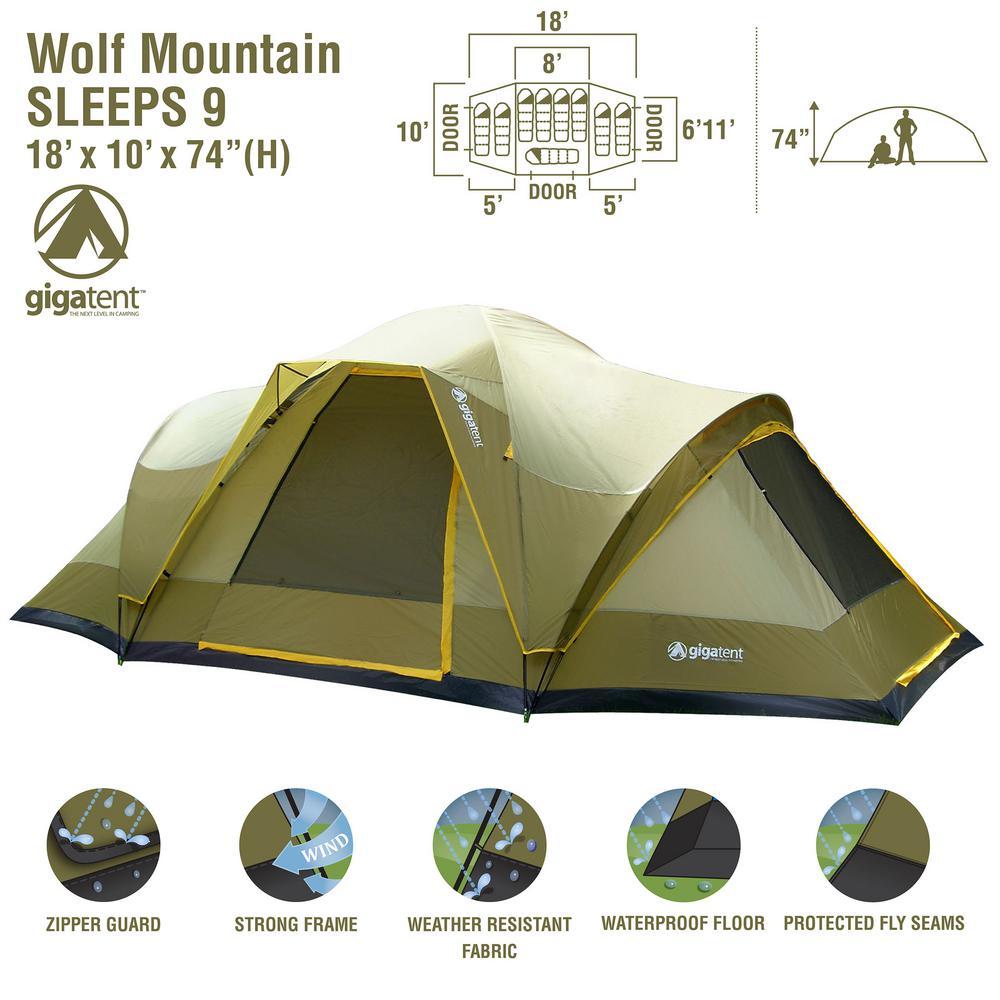 GigaTent Mountain 18 ft. x 10 ft. 3 Room 3 Doors 5-6 Person Dome Tent