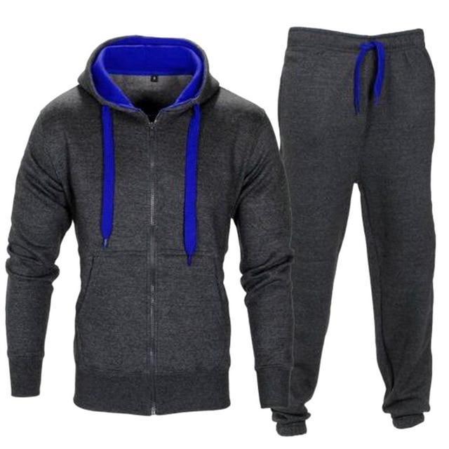 Tracksuit Men 2021 Autumn Sportwear Fashion Mens Hip Hop Set 2PC Zipper Hooded Sweatshirt Jacket+Pant Suit
