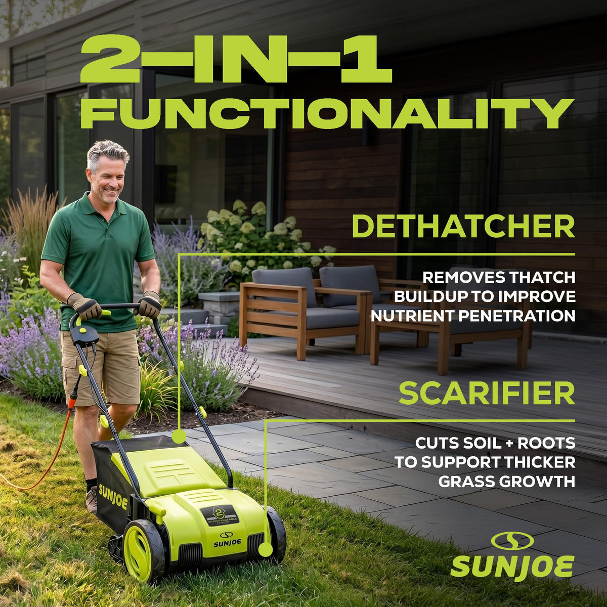 Corded Electric Lawn Dethatcher and Scarifier, 12-Amp, 12.6-Inch Cutting Width - Heavy-Duty Yard Trimmer and Mower Machine for Gardening Care and Maintenance, AJ798E