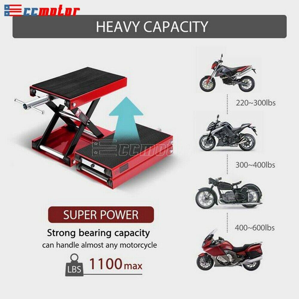 1100LB Wide Deck Motorcycle Center Scissor Lift Jack Hoist Stand Bike ATV Red