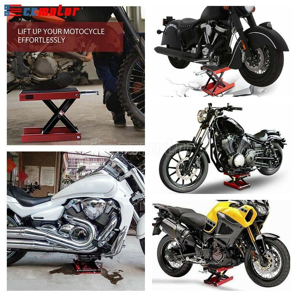 1100LB Wide Deck Motorcycle Center Scissor Lift Jack Hoist Stand Bike ATV Red