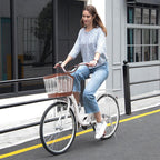 Pgyong 26'' Women Cruiser Bike with Front Basket, Single Speed Classic Retro, White