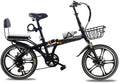 CHICAI Bike 7-Speed Folding Portable Bicycle with 16"/20" Wheels, High Carbon Steel Body, Disc Brake, Back Rack (Color : Black, Size : 20in)
