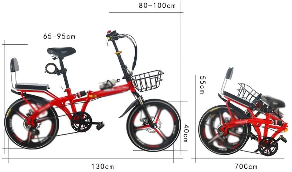 CHICAI Bike 7-Speed Folding Portable Bicycle with 16"/20" Wheels, High Carbon Steel Body, Disc Brake, Back Rack (Color : Black, Size : 20in)