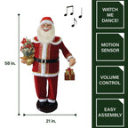 58 in. Dancing Christmas Santa Claus with Prelit Christmas Tree and Wrapped Gifts