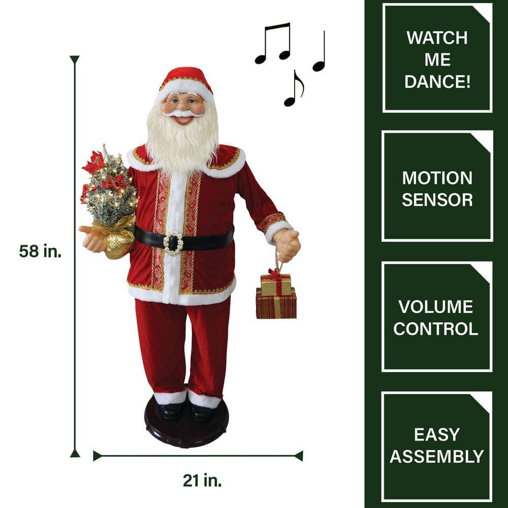 58 in. Dancing Christmas Santa Claus with Prelit Christmas Tree and Wrapped Gifts