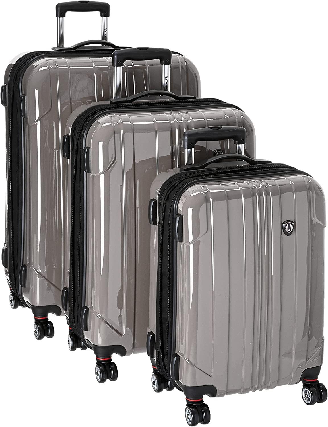 Sedona Pure Polycarbonate Expandable Spinner Luggage, Pewter, 3-Piece Set