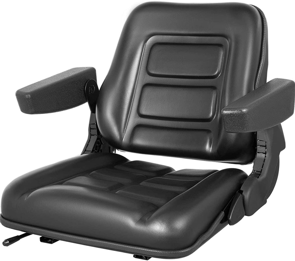 vevor universal forklift seat black pvc tractor seat, 6"/150mm adjustable mower seat foldable seat including armrests&amp;seat switch, 18.5" x 20" x 18" skid steer seat fit forklift, tractor, skid loader