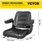 vevor universal forklift seat black pvc tractor seat, 6"/150mm adjustable mower seat foldable seat including armrests&amp;seat switch, 18.5" x 20" x 18" skid steer seat fit forklift, tractor, skid loader