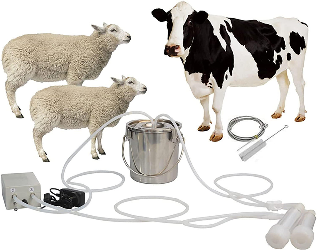 dishengzhen cow goat milking machine, 3l pulsation vacuum pump milker, automatic portable livestock milking equipment, with stainless steel bucket