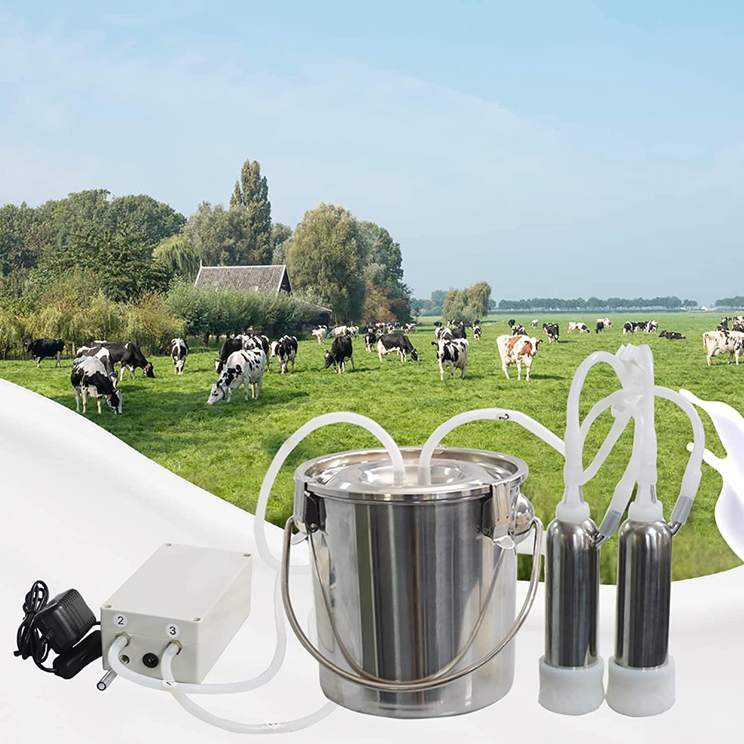 dishengzhen cow goat milking machine, 3l pulsation vacuum pump milker, automatic portable livestock milking equipment, with stainless steel bucket
