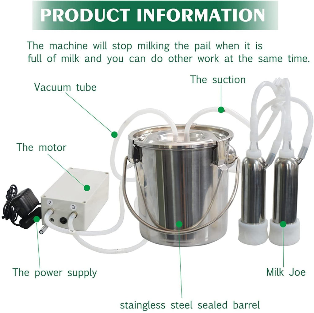 dishengzhen cow goat milking machine, 3l pulsation vacuum pump milker, automatic portable livestock milking equipment, with stainless steel bucket