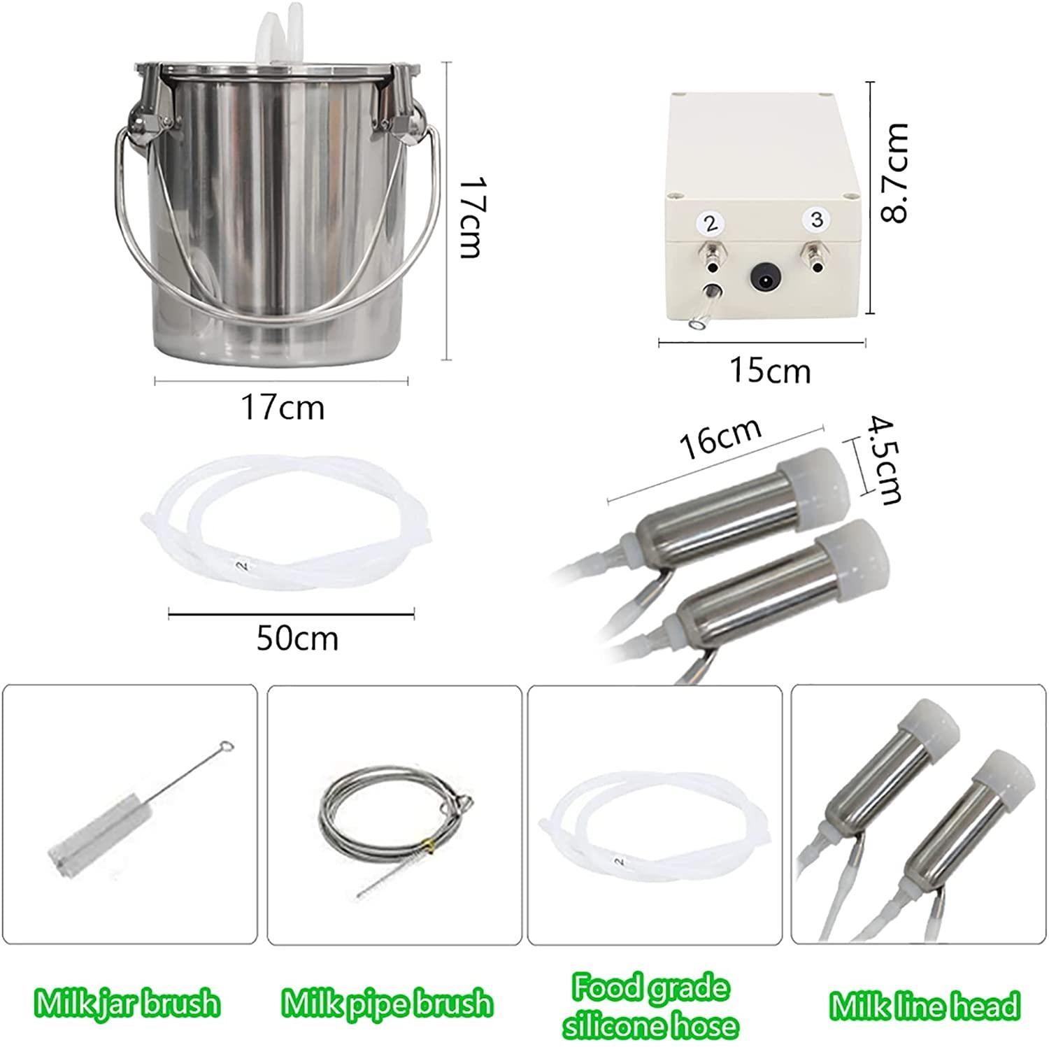 dishengzhen cow goat milking machine, 3l pulsation vacuum pump milker, automatic portable livestock milking equipment, with stainless steel bucket
