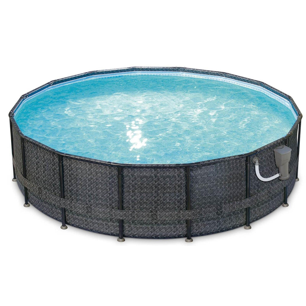 Summer Waves P4A01648B 16ft x 48in Above Ground Frame Outdoor Swimming Pool Set with Filter Pump, Pool Cover, Ladder, Ground