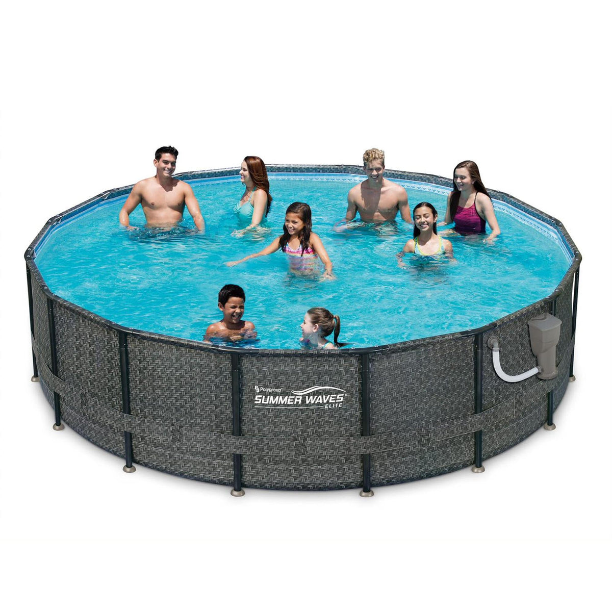 Summer Waves P4A01648B 16ft x 48in Above Ground Frame Outdoor Swimming Pool Set with Filter Pump, Pool Cover, Ladder, Ground