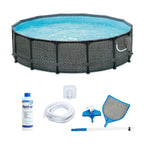 Summer Waves P4A01648B 16ft x 48in Above Ground Frame Outdoor Swimming Pool Set with Filter Pump, Pool Cover, Ladder, Ground