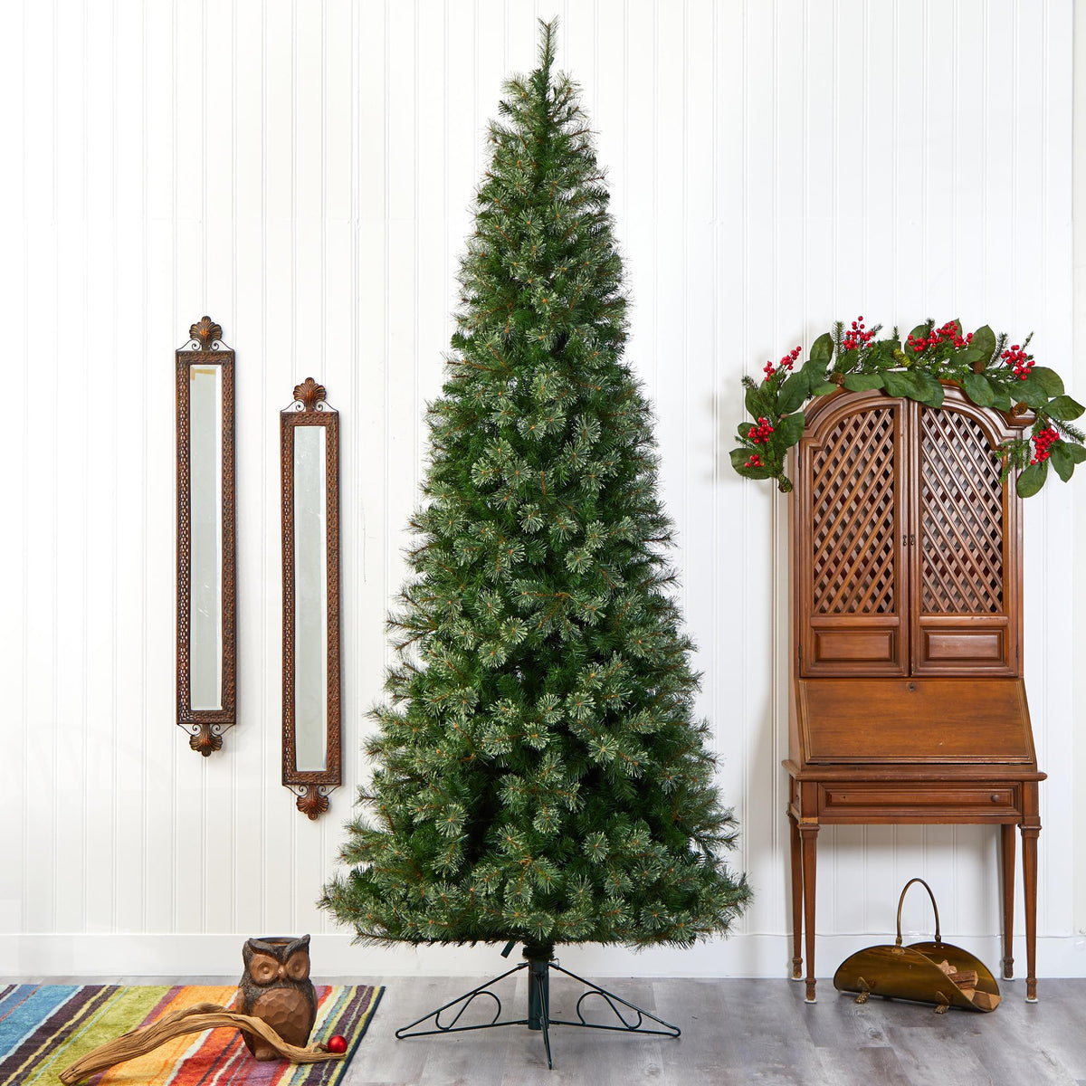 Nearly Natural Green 10' Artificial Synthetic Cashmere Slim Christmas Tree