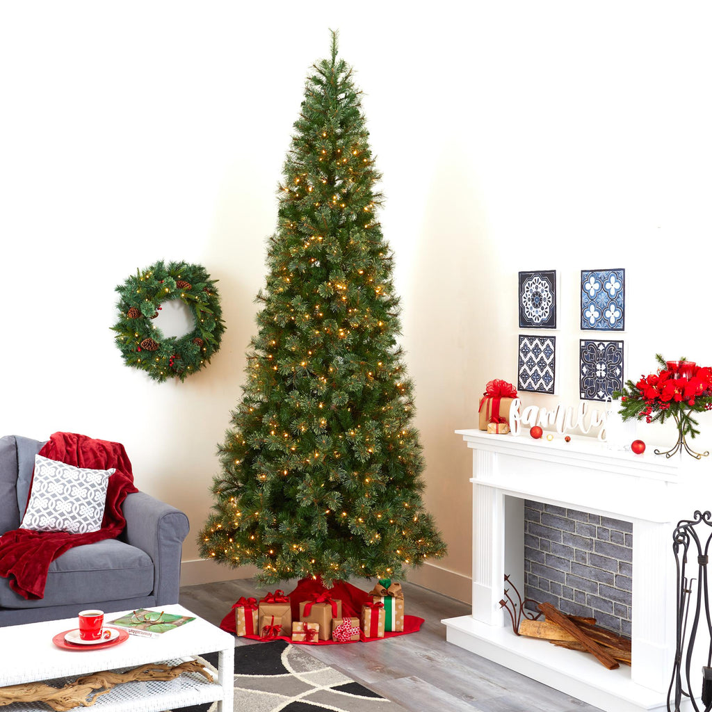 Nearly Natural Green 10' Artificial Synthetic Cashmere Slim Christmas Tree