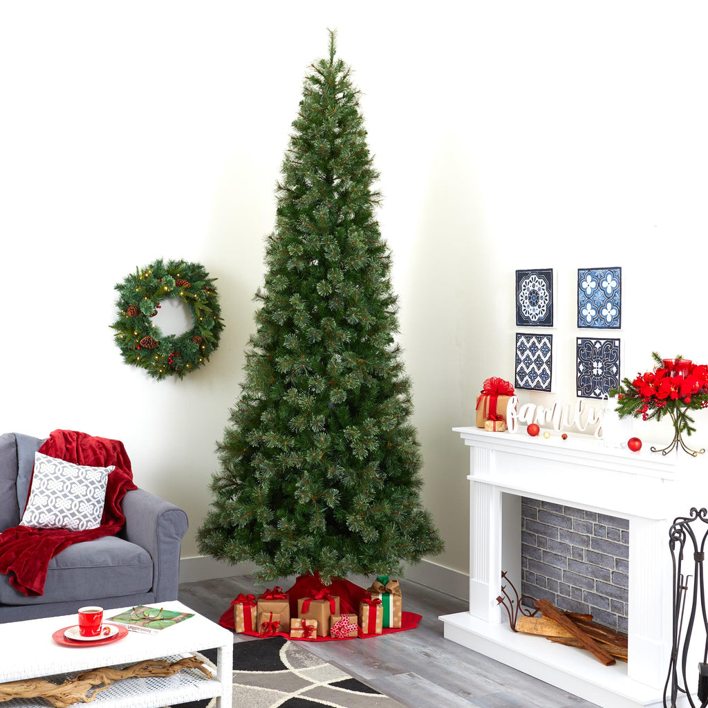 Nearly Natural Green 10' Artificial Synthetic Cashmere Slim Christmas Tree