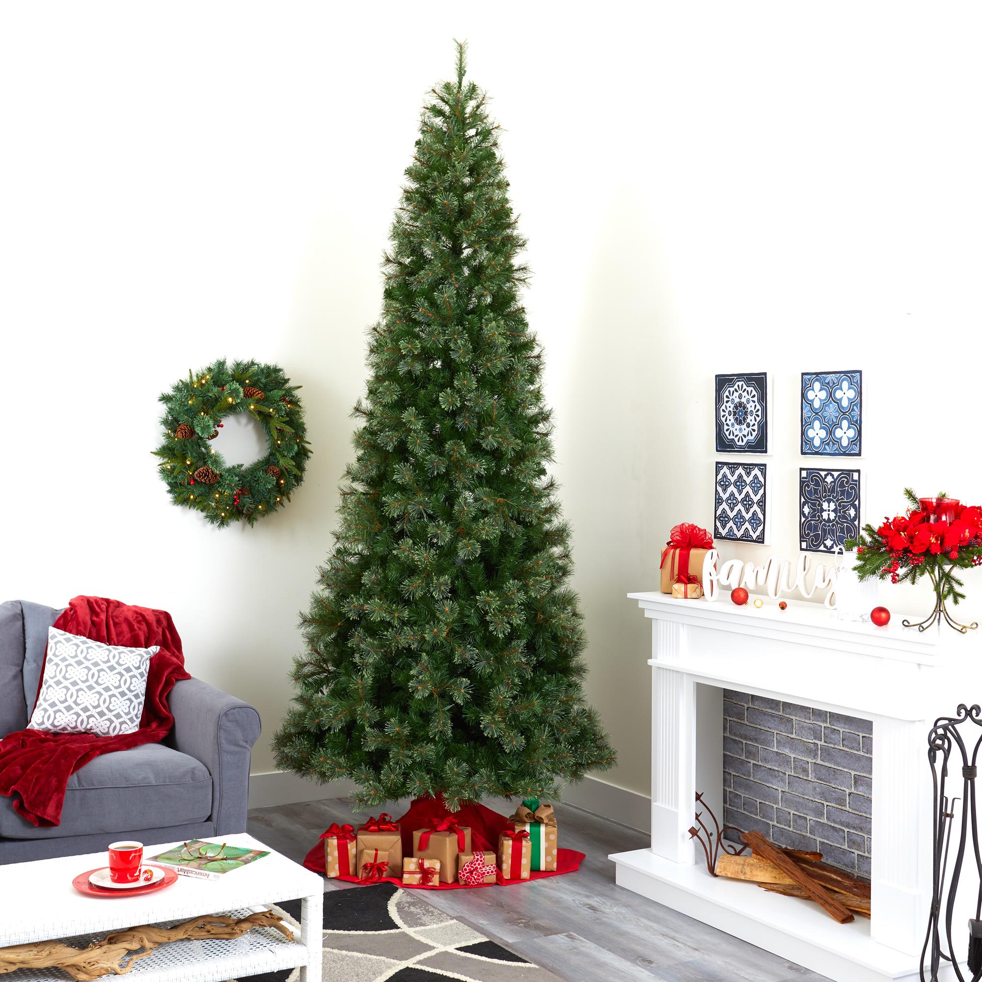 Nearly Natural Green 10' Artificial Synthetic Cashmere Slim Christmas Tree