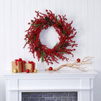 34 in. Cypress Artificial Wreath with Berries and Pine Cones