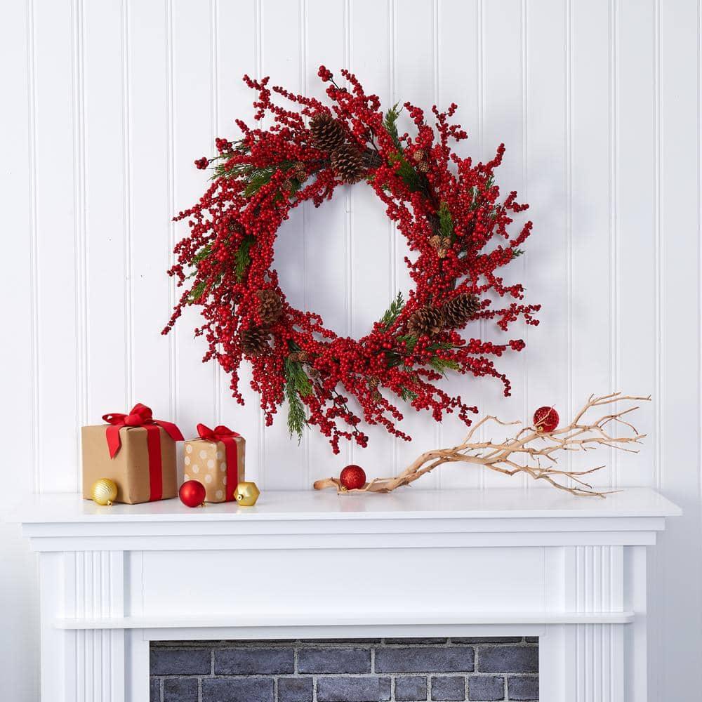 34 in. Cypress Artificial Wreath with Berries and Pine Cones