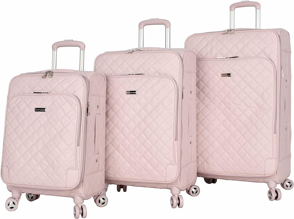 BCBG Perf-ECT Luggage - 3 Piece Softside Expandable Lightweight Spinner Suitcase Set - Travel Set includes 20-Inch Carry on, 24-Inch and 28-Inch Checked Suitcases (Quilt Pink)