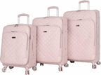 BCBG Perf-ECT Luggage - 3 Piece Softside Expandable Lightweight Spinner Suitcase Set - Travel Set includes 20-Inch Carry on, 24-Inch and 28-Inch Checked Suitcases (Quilt Pink)