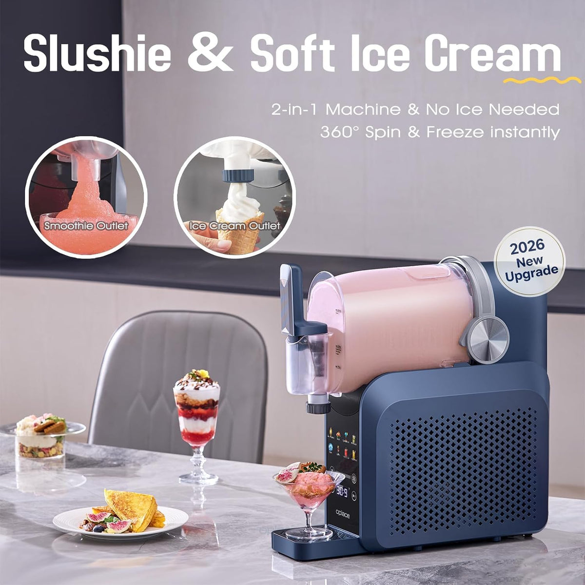 7-in-1 Slushie Machine & Soft Serve Ice Cream Maker,88oz with No Ice Needed,Slushy Machie for Home,Frozen Drink,Margarita,Cocktail,Daiquiri,Frappe,Milkshake,and More Smoothie