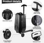 Scooter Luggage for Kids/Adult, 50L Ride On Scooter Suitcase Foldable Aluminum Trolley Case Travel Luggage for Business and School Boys and Girls-Black