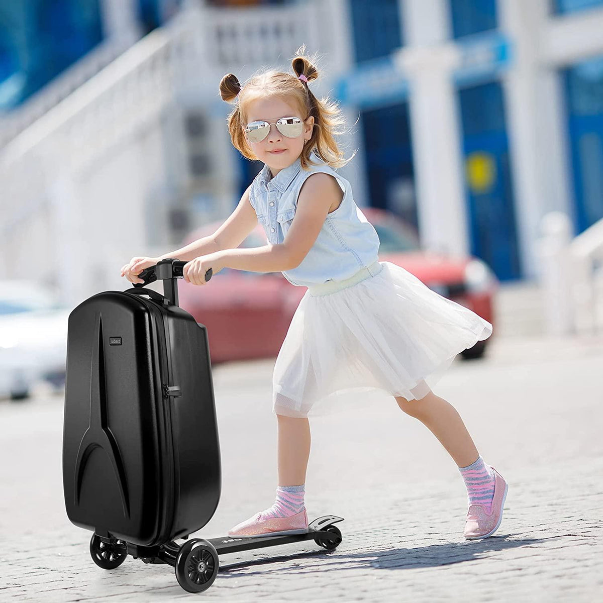 Scooter Luggage for Kids/Adult, 50L Ride On Scooter Suitcase Foldable Aluminum Trolley Case Travel Luggage for Business and School Boys and Girls-Black