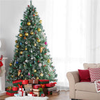 7.5ft Pre-lit Snow Frosted Artificial Christmas Tree with Red Berries and Incandescent Warm White Lights &amp; 1365 Branch Tips
