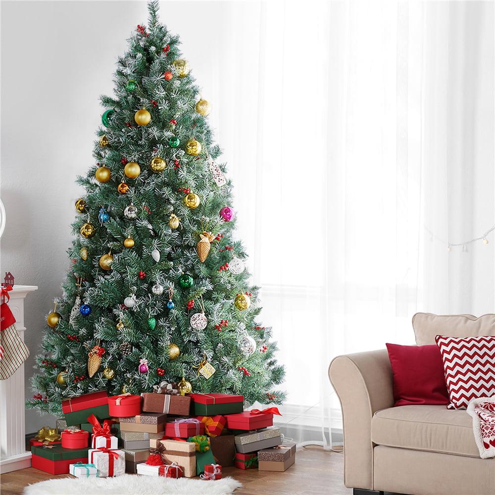 7.5ft Pre-lit Snow Frosted Artificial Christmas Tree with Red Berries and Incandescent Warm White Lights &amp; 1365 Branch Tips