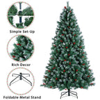 7.5ft Pre-lit Snow Frosted Artificial Christmas Tree with Red Berries and Incandescent Warm White Lights &amp; 1365 Branch Tips