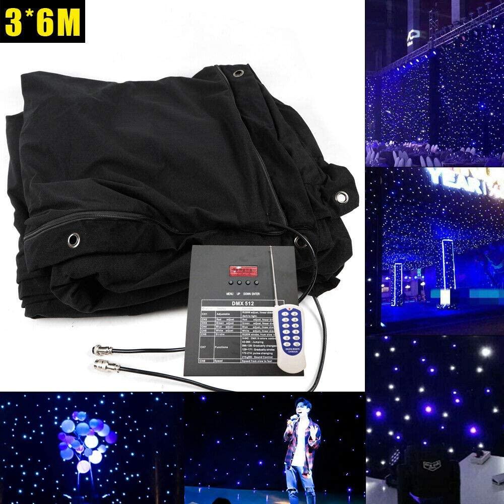 LED StaStar Backdrop, 8CH Wedding Party Curtain Blue &amp; White LED Window Curtain String Light Wall Decorations with Remote Velvet for StaWedding Party Festival Christmas Decoration (6x3M)