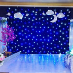 LED StaStar Backdrop, 8CH Wedding Party Curtain Blue &amp; White LED Window Curtain String Light Wall Decorations with Remote Velvet for StaWedding Party Festival Christmas Decoration (6x3M)
