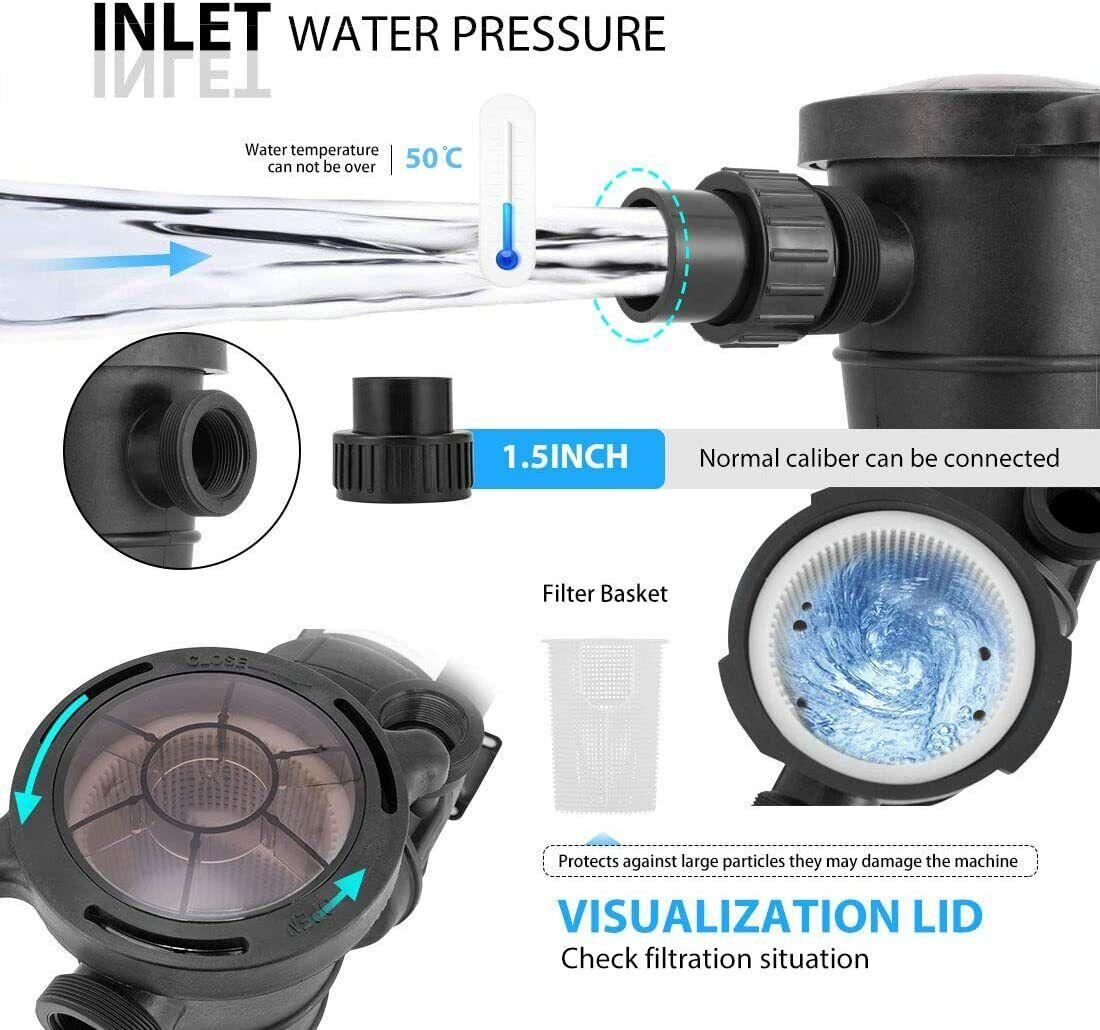 1.5 hp 8350 gph above ground swimming pool pump w/ strainer basket etl certified