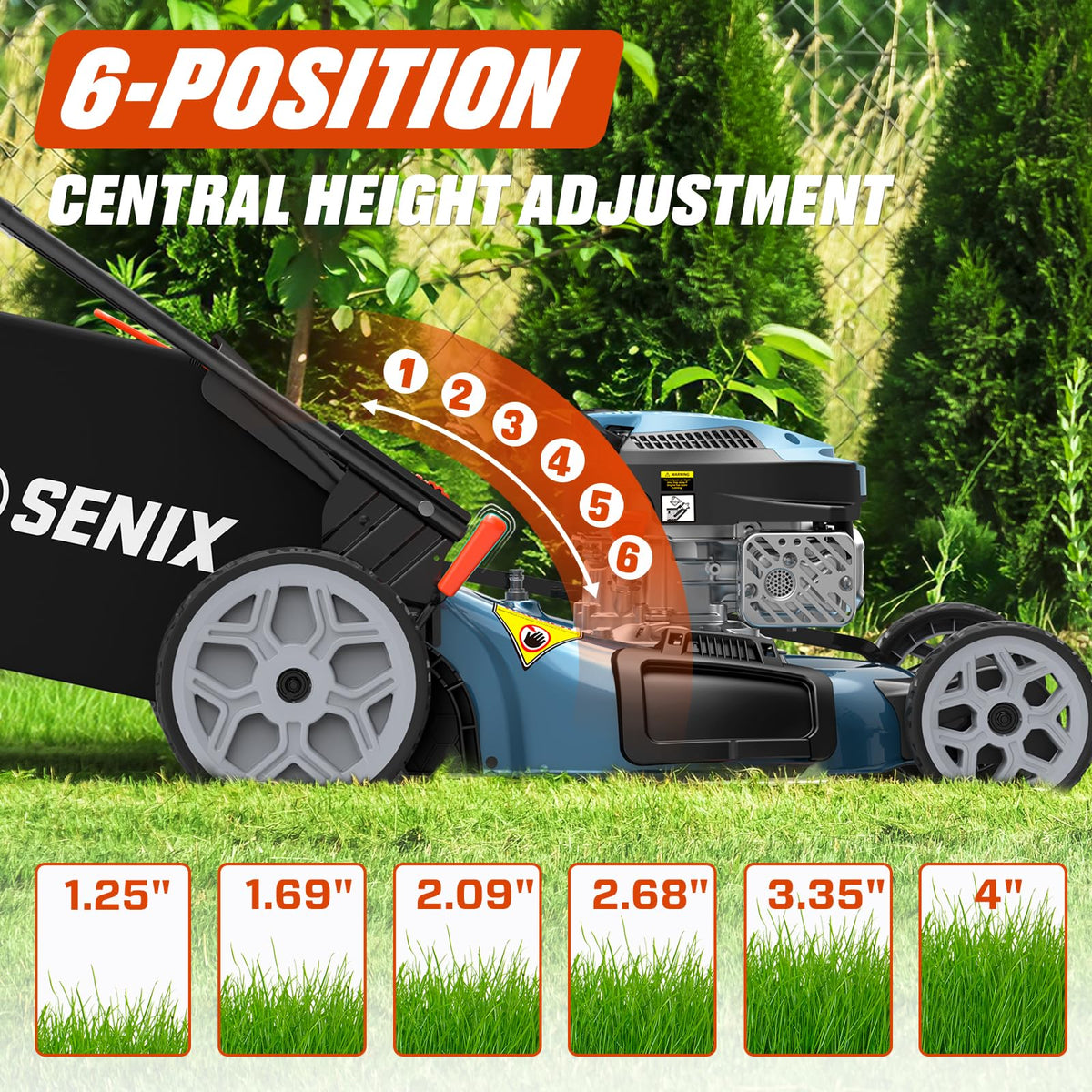 Gas Lawn Mower, 22" Self Propelled Gas Powered Lawnmower with 170cc OHV 4-Cycle Engine, 3-in-1 Walk-Behind Push Lawn Mower, 6-Position Height Adjustment