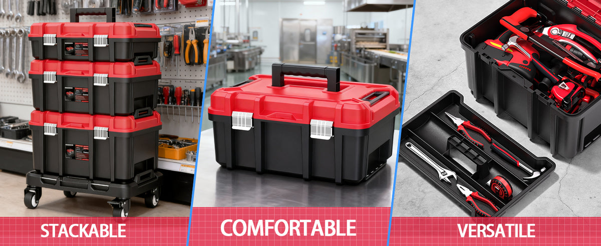3 Tier Stackable Rolling Tool Box with Wheels,Modular Tool Organizer Box StoraSystem,Portable Lockable Tool boxes,17" LarTool box for Home Repairs,Professional Work