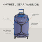 Gear Warrior International Carry Luggage Softside 4-Wheel Rolling Suitcase, Arctic Blue, 21 Inch