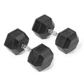 Fitness Rubber Hex Dumbbells 65 lb. Pair Ergonomic Chrome Handles
