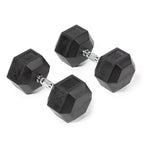 Fitness Rubber Hex Dumbbells 65 lb. Pair Ergonomic Chrome Handles