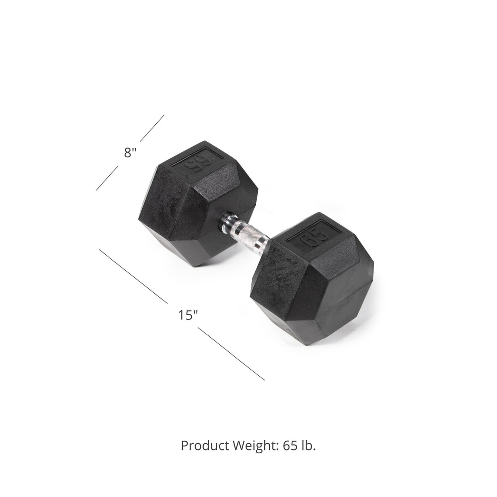 Fitness Rubber Hex Dumbbells 65 lb. Pair Ergonomic Chrome Handles